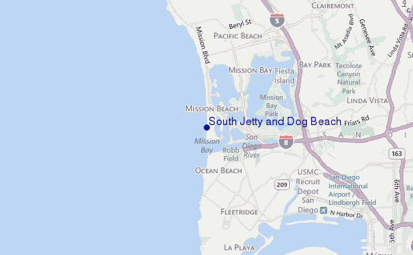 South Jetty and Dog Beach location map