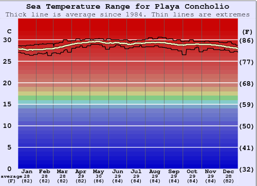 Playa Concholio Temperatura del mare Grafico