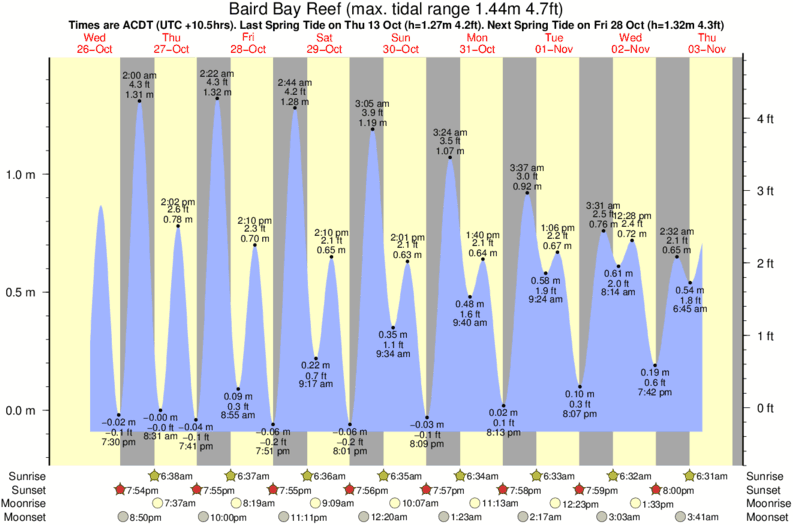 tide graph for Baird Bay Reef surf break