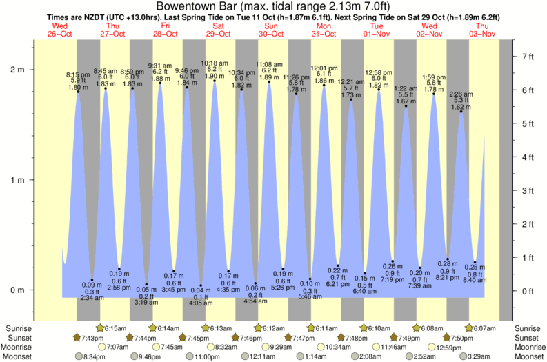 tide graph for Bowentown Bar surf break