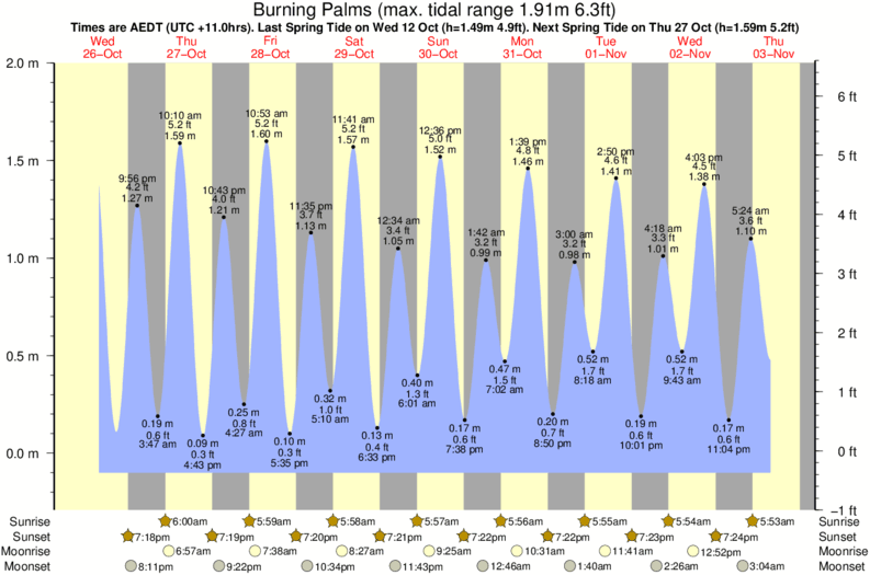 tide graph for Burning Palms surf break