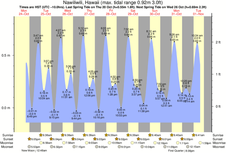 diagramma di marea per Nawiliwili, Hawaii vicino Ammonias surf break
