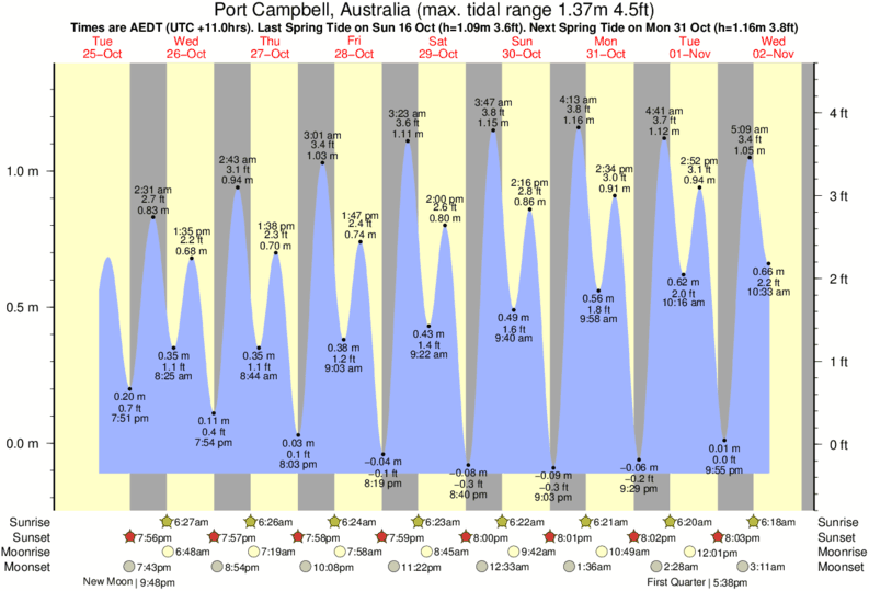diagramma di marea per Port Campbell, Australia vicino Easter Reef surf break
