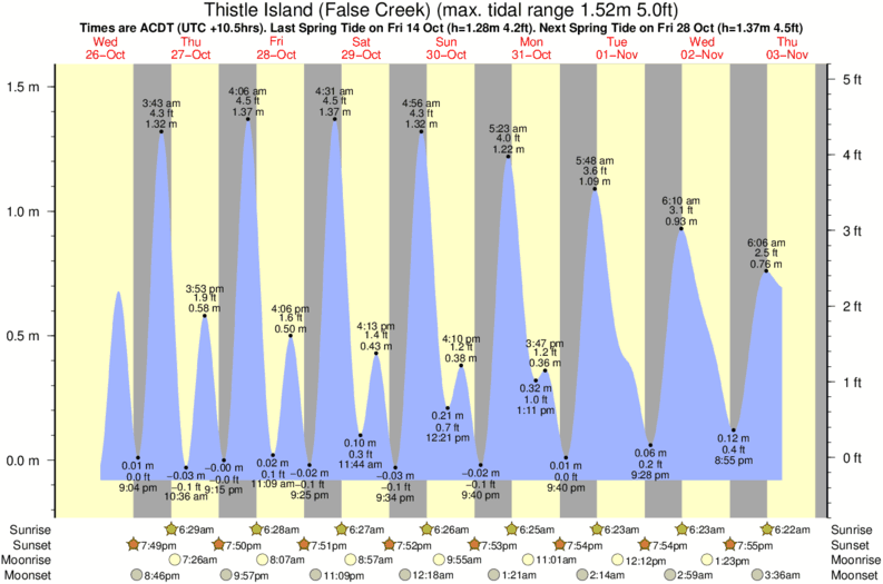tide graph for Thistle Island (False Creek) surf break