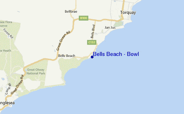 mappa di localizzazione di Bells Beach - Bowl
