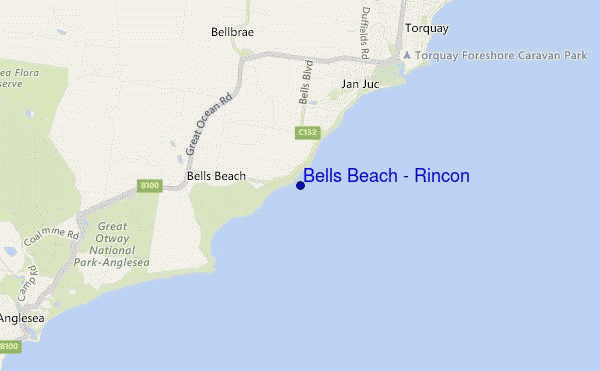 mappa di localizzazione di Bells Beach - Rincon