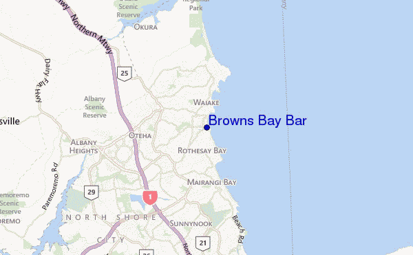 mappa di localizzazione di Browns Bay Bar