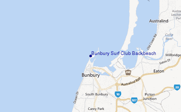 mappa di localizzazione di Bunbury Surf Club Backbeach