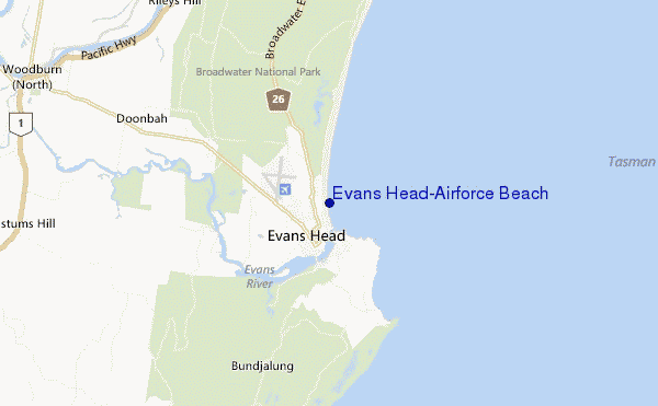 mappa di localizzazione di Evans Head-Airforce Beach