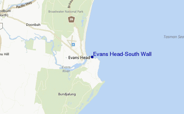 mappa di localizzazione di Evans Head-South Wall