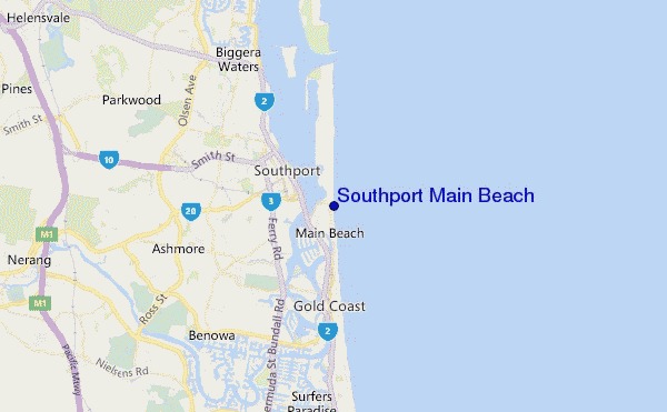 mappa di localizzazione di Southport Main Beach