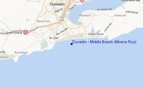 mappa di localizzazione di Dunedin - Middle Beach (Moana Rua)