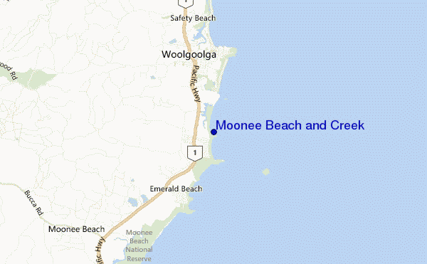 mappa di localizzazione di Moonee Beach and Creek