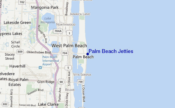 mappa di localizzazione di Palm Beach Jetties