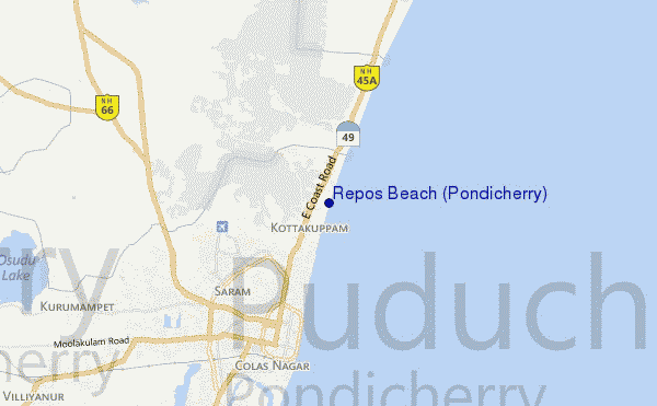 mappa di localizzazione di Repos Beach (Pondicherry)