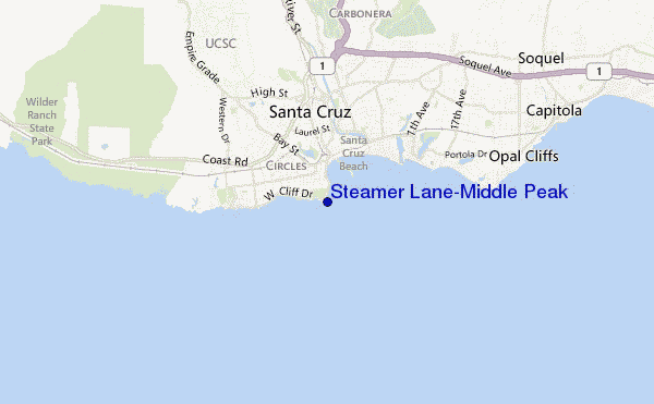 mappa di localizzazione di Steamer Lane-Middle Peak