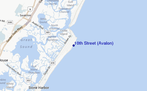 mappa di localizzazione di 10th Street (Avalon)