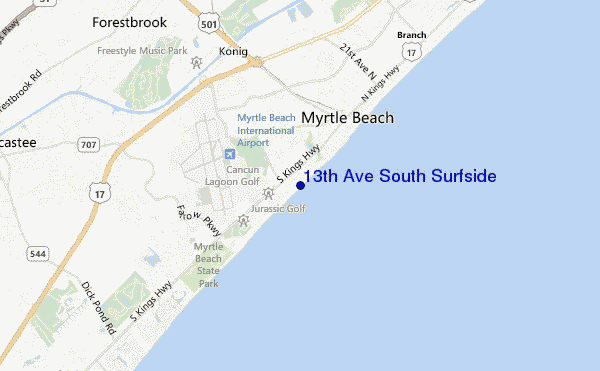 mappa di localizzazione di 13th Ave South Surfside