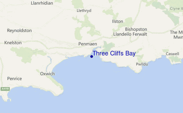 mappa di localizzazione di Three Cliffs Bay