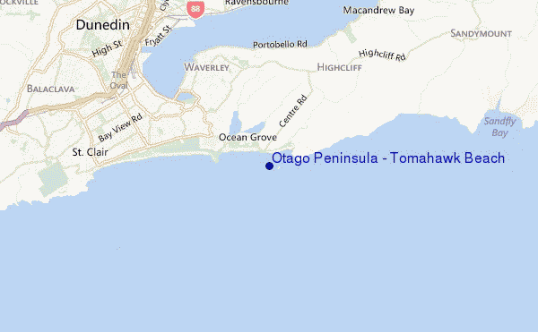 mappa di localizzazione di Otago Peninsula - Tomahawk Beach