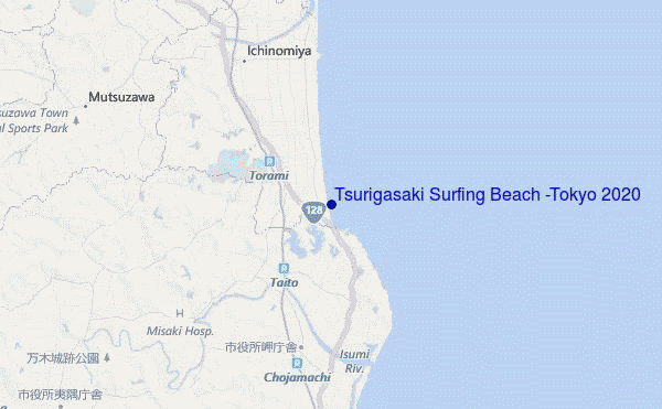 mappa di localizzazione di Tsurigasaki Surfing Beach (Tokyo 2020)