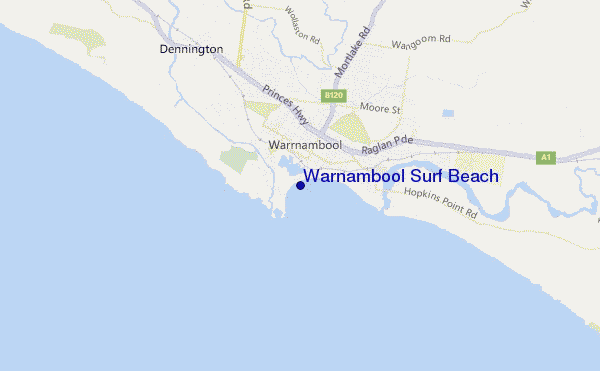mappa di localizzazione di Warnambool Surf Beach