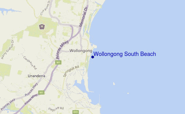 mappa di localizzazione di Wollongong South Beach