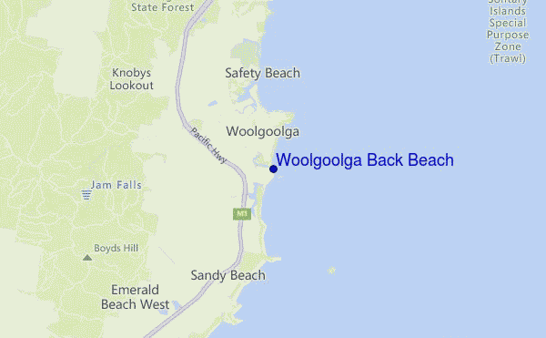 mappa di localizzazione di Woolgoolga Back Beach