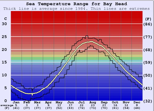 Bay Head Grafico della temperatura del mare