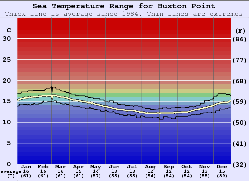 Buxton Point Grafico della temperatura del mare
