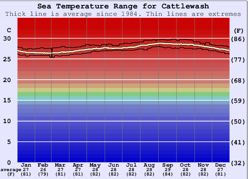 Cattlewash Grafico della temperatura del mare