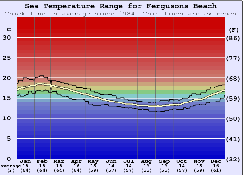 Fergusons Beach Grafico della temperatura del mare