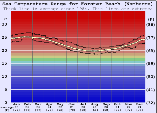 Forster Beach (Nambucca) Grafico della temperatura del mare