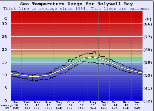 Holywell Bay Grafico della temperatura del mare