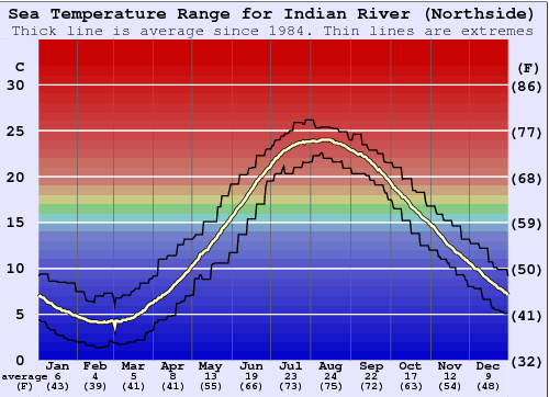 Indian River (Northside) Grafico della temperatura del mare