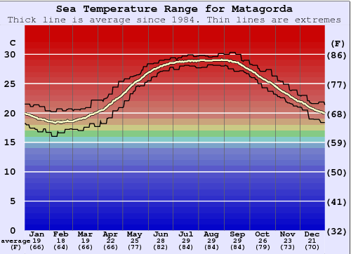 Matagorda Grafico della temperatura del mare