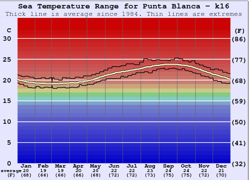 Punta Blanca - k16 Grafico della temperatura del mare