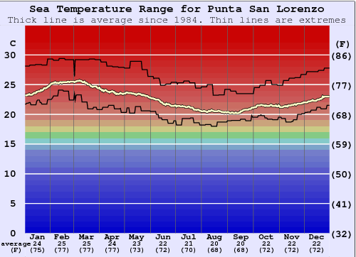 Punta San Lorenzo Grafico della temperatura del mare