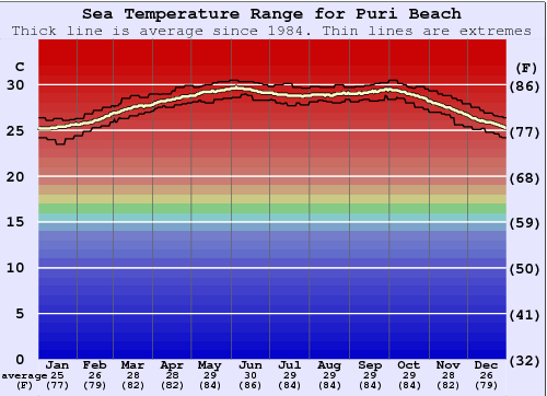 Puri Beach Grafico della temperatura del mare