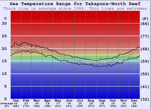Takapuna-North Reef Grafico della temperatura del mare