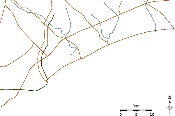 Strade e fiumi intorno Prampram (Greater Accra)