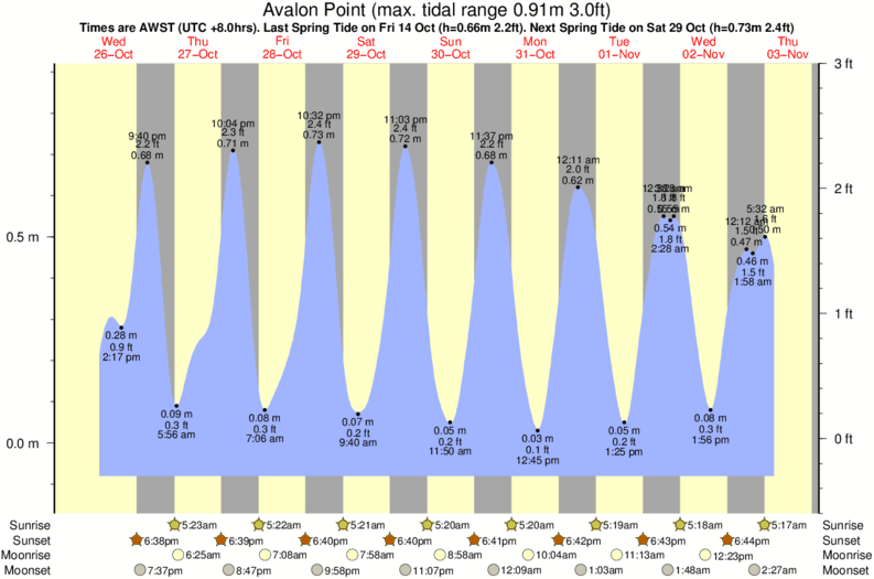 diagramma di marea per Avalon Point vicino Melros surf break