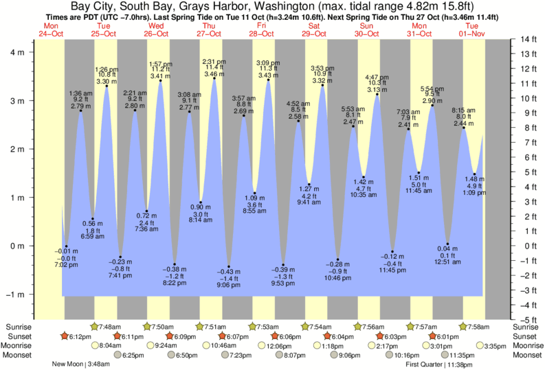 diagramma di marea per Bay City, South Bay, Grays Harbor, Washington vicino Westport-The Corner surf break