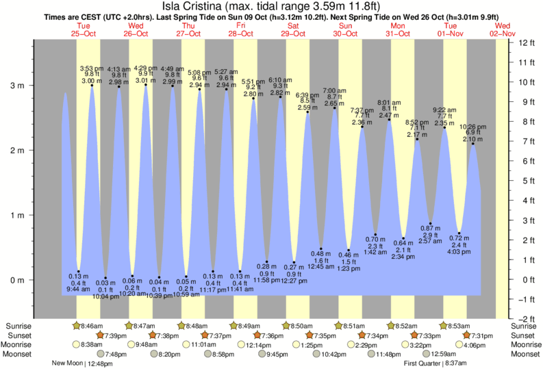 diagramma di marea per Playa Central vicino Punta del Moral surf break