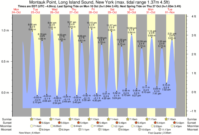 diagramma di marea per Montauk Point, Long Island Sound, New York vicino North Bar surf break