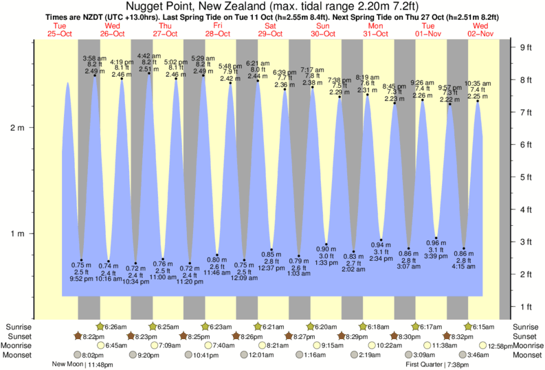 diagramma di marea per vicino Kaka Point surf break